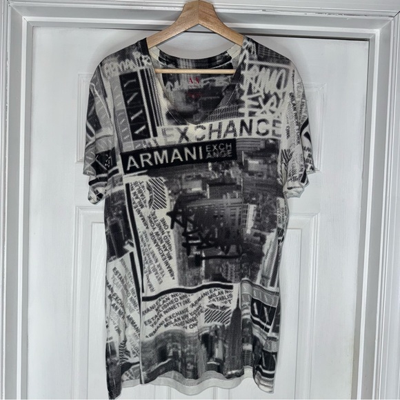 Armani Exchange T-Shirt L V-neck Gray White - Picture 1 of 4
